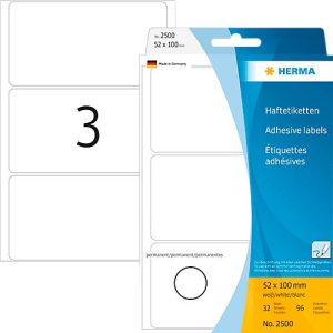 Vielzwecketiketten Herma, 52 x 100 mm, selbstklebend, permanent, matt, 96 Stück, weiß Vielzwecketiketten Herma, 52 x 100 mm, selbstklebend, permanent, matt, 96 Stück, weiß
