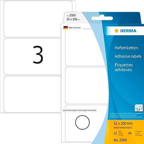 Vielzwecketiketten Herma, 52 x 100 mm, selbstklebend, permanent, matt, 96 Stück, weiß