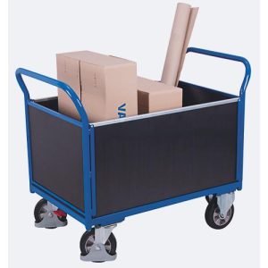Vierwandwagen, Stahl/Siebdruckplatte, Enzianblau/Dunkelbraun, L 1995 x B 750 mm, herausnehmbare Längswände, Vollgummi-Rollen mit EasySTOP, 1000 kg Vierwandwagen, Stahl/Siebdruckplatte, Enzianblau/Dunkelbraun, L 1995 x B 750 mm, herausnehmbare Längswände, Vollgummi-Rollen mit EasySTOP, 1000 kg