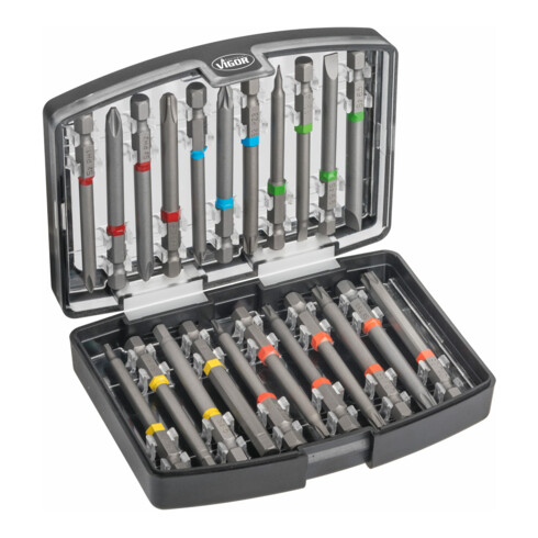 VIGOR Bit Box V6068 Sechskant massiv 6,3 (1/4 Zoll) 0,8 x 4 – 1 x 5 4 – 6 PH1 – PH3 PZ1 – PZ3 T10 – T40