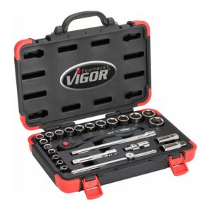 VIGOR Innenvierkant Antrieb 12,5 = 1/2 Zoll Steckschlüssel-Satz V2460N ∙ Vierkant hohl 12,5 mm (1/2 Zoll) ∙ Vierkant massiv 12,5 mm (1/2 Zoll) ∙ – ∙ Anzahl Werkzeuge: 25