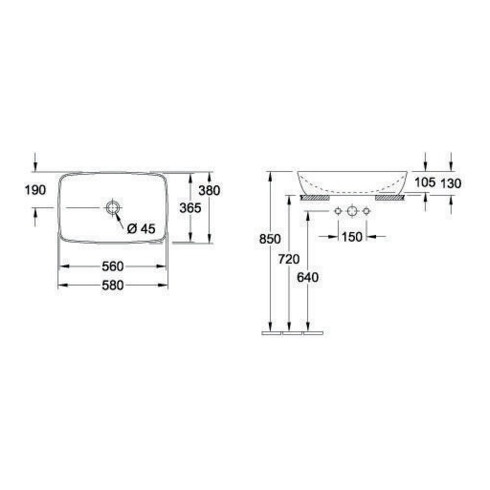 Villeroy & Boch Aufsatzwaschtisch ARTIS 580 x 380 mm, ohne Überlauf weiß