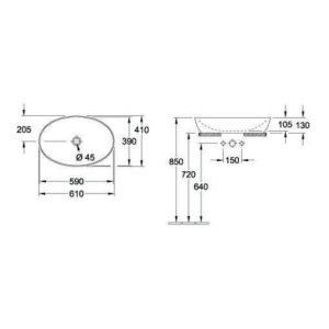 Villeroy & Boch Aufsatzwaschtisch ARTIS 610 x 410 mm, ohne Überlauf weiß