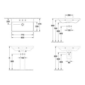 Villeroy & Boch Schrankwaschtisch AVENTO 800 x 470 mm, für 3-Loch Armatur geeignet, mit Überlauf weiß Villeroy & Boch Schrankwaschtisch AVENTO 800 x 470 mm, für 3-Loch Armatur geeignet, mit Überlauf weiß
