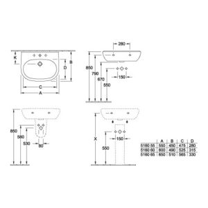 Villeroy & Boch Waschtisch O.NOVO 600 x 490 mm mit Überlauf weiß Villeroy & Boch Waschtisch O.NOVO 600 x 490 mm mit Überlauf weiß