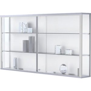 Wandvitrine, einhängend, 2 verstellbare Glasböden, abschließbare Schiebetüren, ESG-Sicherheitsglas, B 1500 x T 200 x H 800 mm Wandvitrine, einhängend, 2 verstellbare Glasböden, abschließbare Schiebetüren, ESG-Sicherheitsglas, B 1500 x T 200 x H 800 mm