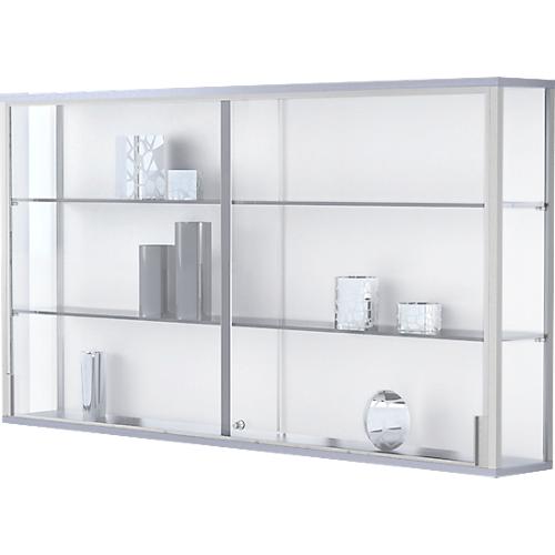 Wandvitrine, einhängend, 2 verstellbare Glasböden, abschließbare Schiebetüren, ESG-Sicherheitsglas, B 1500 x T 200 x H 800 mm