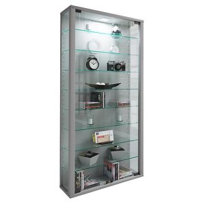 Wandvitrine Vitrosa Maxi, mit LED-Beleuchtung, 8 Einlegeböden, 2 Flügeltüren, B 590 x T 180 x H 1140 mm, Glas & Holz, silber Wandvitrine Vitrosa Maxi, mit LED-Beleuchtung, 8 Einlegeböden, 2 Flügeltüren, B 590 x T 180 x H 1140 mm, Glas & Holz, silber