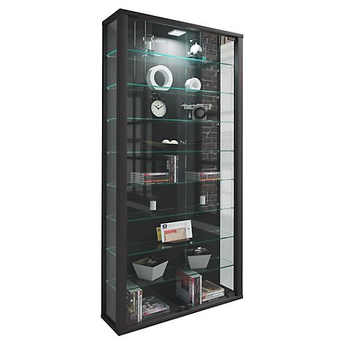Wandvitrine Vitrosa Maxi, ohne LED-Beleuchtung, 8 Einlegeböden, 2 Flügeltüren, B 590 x T 180 x H 1140 mm, Glas & Holz, schwarz