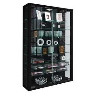 Wandvitrine Vitrosa Mini, mit LED-Beleuchtung, 8 Einlegeböden, 2 Flügeltüren, B 590 x T 180 x H 910 mm, Glas & Holz, schwarz Wandvitrine Vitrosa Mini, mit LED-Beleuchtung, 8 Einlegeböden, 2 Flügeltüren, B 590 x T 180 x H 910 mm, Glas & Holz, schwarz
