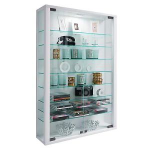 Wandvitrine Vitrosa Mini, mit LED-Beleuchtung, 8 Einlegeböden, 2 Flügeltüren, B 590 x T 180 x H 910 mm, Glas & Holz, weiß Wandvitrine Vitrosa Mini, mit LED-Beleuchtung, 8 Einlegeböden, 2 Flügeltüren, B 590 x T 180 x H 910 mm, Glas & Holz, weiß