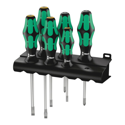 Wera 334/355/6 Rack Schraubendrehersatz Kraftform Plus Lasertip + Rack, 6-teilig