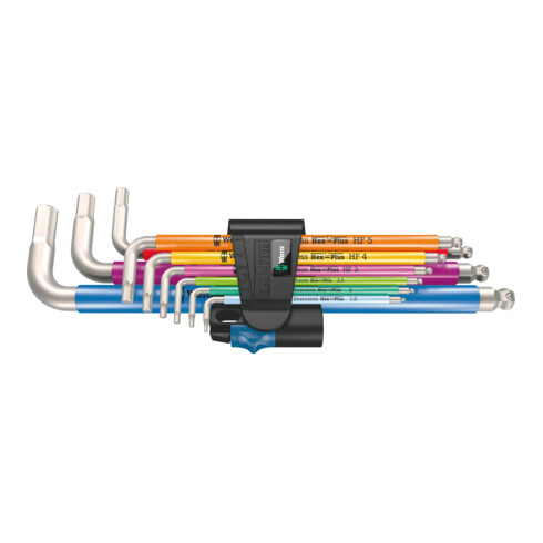 Wera 3950/9 Hex-Plus Multicolour HF Stainless 1 Winkelschlüsselsatz, metrisch, Edelstahl, mit Haltefunktion, 9-teilig