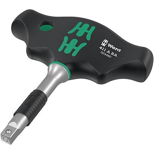 WERA Hebelumschaltknarre 411 A RA, 1/4 Zoll Vierkant, L 89 mm, 80 Zähne, legierter Werkzeugstahl, Quergriff 2-komponentig