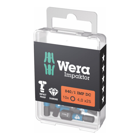 Wera Impaktor Bit für Innen-Sechskant, 1/4 Zoll C 6,3 Set, Sechskant: 4mm