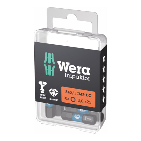 Wera Impaktor Bit für Innen-Sechskant, 1/4 Zoll C 6,3 Set, Sechskant: 6mm