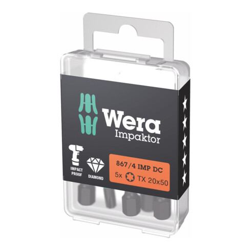 Wera Impaktor Bit für Torx, 1/4 Zoll E 6,3 Set, Torx-Profil: TX20