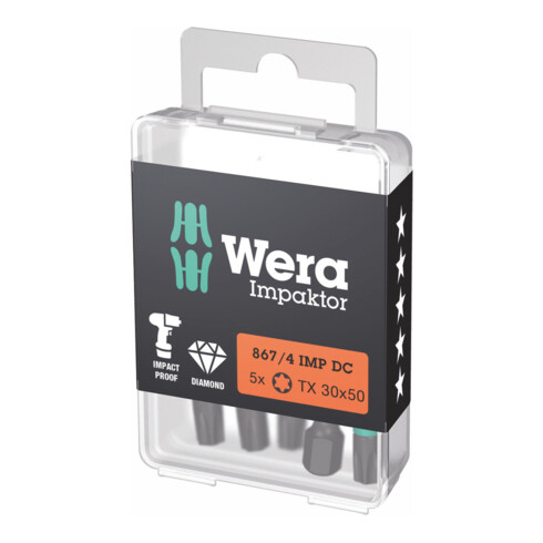 Wera Impaktor Bit für Torx, 1/4 Zoll E 6,3 Set, Torx-Profil: TX30