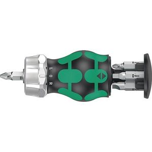 WERA Magazin-Bithalter KK Stubby RA, 6-tlg., Schlitz/PH/4-kant, L 115 mm, Ratschenfunktion, Dauermagnet