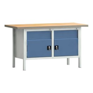 Werkbank PW 700 B1500xT700xH840mm Buche Multiplex grau blau 2 Schubl. 2 Türen Werkbank PW 700 B1500xT700xH840mm Buche Multiplex grau blau 2 Schubl. 2 Türen