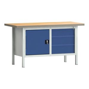 Werkbank PW 700 B1500xT700xH840mm Buche Multiplex grau enzianblau 3 Schubl.1 Tür Werkbank PW 700 B1500xT700xH840mm Buche Multiplex grau enzianblau 3 Schubl.1 Tür