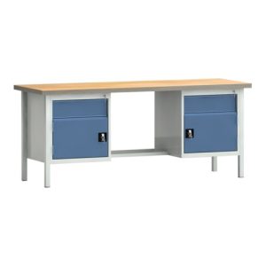 Werkbank PW 700 B2000xT700xH840mm Buche Multiplex grau blau 2Schubl. 2Türen Werkbank PW 700 B2000xT700xH840mm Buche Multiplex grau blau 2Schubl. 2Türen