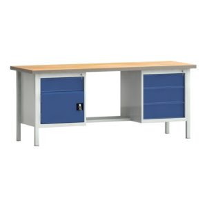 Werkbank PW 700 B2000xT700xH840mm Buche Multiplex grau enzianblau 4 Schubl.1 Tür Werkbank PW 700 B2000xT700xH840mm Buche Multiplex grau enzianblau 4 Schubl.1 Tür
