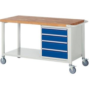 Werkbank Serie 8162, fahrbar, 4 Schubladen, B 1500 x T 700 x H 880 mm Werkbank Serie 8162, fahrbar, 4 Schubladen, B 1500 x T 700 x H 880 mm