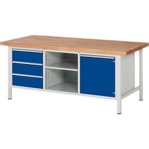 Werkbank Serie 8563, 3 Schubladen, 1 Fachboden, Tür mit Fachboden, T 900 mm Werkbank Serie 8563, 3 Schubladen, 1 Fachboden, Tür mit Fachboden, T 900 mm