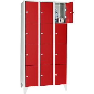 Wertfachschrank 300 mm, 3 Abteile, 12 Fächer, Sicherheitszylinderschloss, Fuß, feuerrot Wertfachschrank 300 mm, 3 Abteile, 12 Fächer, Sicherheitszylinderschloss, Fuß, feuerrot