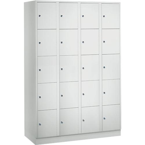 Wertfachschrank 300 mm, 4 Abteile, 20 Fächer, Sicherheitszylinderschloss, Sockel, lichtgrau