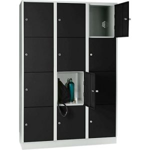 Wertfachschrank 400 mm, 3 Abteile, 12 Fächer, Sicherheitszylinderschloss, Sockel, tiefschwarz Wertfachschrank 400 mm, 3 Abteile, 12 Fächer, Sicherheitszylinderschloss, Sockel, tiefschwarz