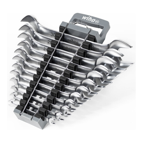 Wiha Doppelmaul-Gabelschlüssel Set 12-tlg. inkl. Halter I Gabelschlüsselsatz 6-32 mm I metrisch I Schraubenschlüssel Set I Doppelmaulschlüssel (44753)