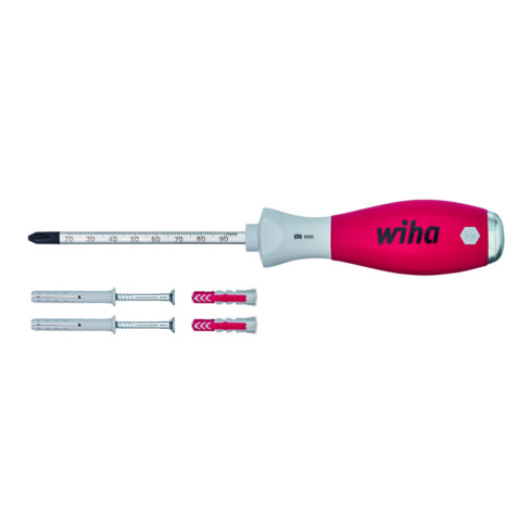 Wiha Dübellochschläger Set SoftFinish® mit Dübeln Phillips mit 6 mm Rundklinge in Blister 5-tlg.