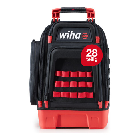 Wiha Elektriker Werkzeugrucksack 27-tlg. I mit Elektriker Grundausstattung I stabiler Standboden I mit Laptopfach I Taschen für Zubehör (45528)