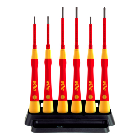 Wiha Feinschraubendreher Set PicoFinish electric Schlitz, Phillips 6-tlg. mit Halter