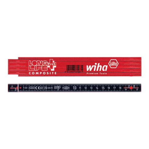 Wiha Gliedermaßstab Longlife® Plus Composite 2 m metrisch, 10 Glieder rot/ schwarz