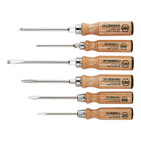 Wiha Holz-Schraubendreher Set Schlitz, Phillips 6-tlg.