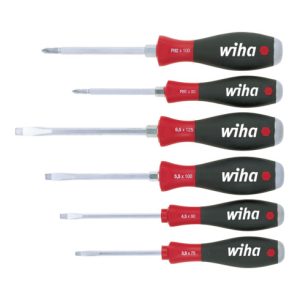 Wiha Schraubendreher Set SoftFinish® Schlitz, Phillips 6-tlg. mit durchgehender Sechskantklinge und massiver Stahlkappe