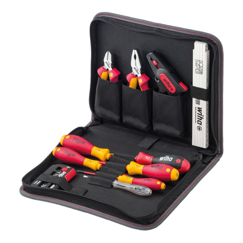 Wiha Werkzeug Set Elektriker 32-tlg. inkl. Werkzeugmappe I kompakte Grundausstattung in Werkzeugtasche mit Tragegriff (41241)