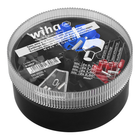 Wiha Zwillings-Aderendhülsen mit Kunststoffkragen Set 0,75 - 2,50 mm² in Streudose