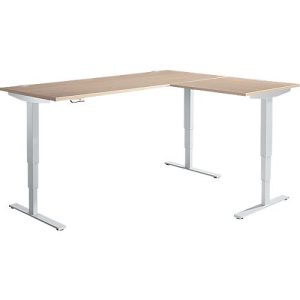 Winkelschreibtisch AERO FLEX, elektrisch höhenverstellbar, 90° Winkel, T-Fuß, B 2000 x T 1600 mm, Eiche/weißalu + Memorypanel Winkelschreibtisch AERO FLEX, elektrisch höhenverstellbar, 90° Winkel, T-Fuß, B 2000 x T 1600 mm, Eiche/weißalu + Memorypanel