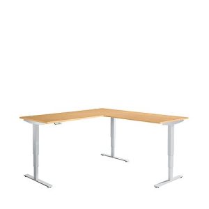 Winkelschreibtisch AERO FLEX, elektrisch höhenverstellbar, 90° Winkel, T-Fuß, B 2000 x T 2000 mm, Buche/weißalu + Memorypanel Winkelschreibtisch AERO FLEX, elektrisch höhenverstellbar, 90° Winkel, T-Fuß, B 2000 x T 2000 mm, Buche/weißalu + Memorypanel