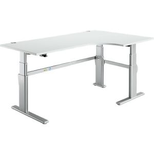 Winkelschreibtisch Komfort, elektrisch höhenverstellbar, 90° Winkel rechts, C-Fuß, B 2000 x T 1200/800 x H 655-1305 mm, lichtgrau/weißaluminium Winkelschreibtisch Komfort, elektrisch höhenverstellbar, 90° Winkel rechts, C-Fuß, B 2000 x T 1200/800 x H 655-1305 mm, lichtgrau/weißaluminium
