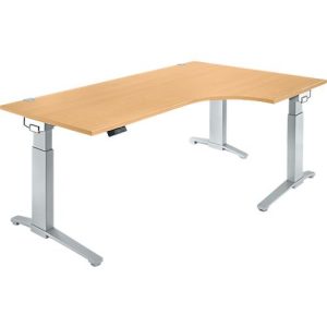 Winkelschreibtisch PLANOVA ERGOSTYLE, elektr. höhenverstellbar, 90° Winkel rechts, B 2000 x H 715-1182 mm, Buche/weißalu + Memory Master Winkelschreibtisch PLANOVA ERGOSTYLE, elektr. höhenverstellbar, 90° Winkel rechts, B 2000 x H 715-1182 mm, Buche/weißalu + Memory Master