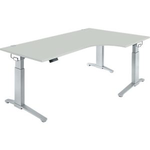 Winkelschreibtisch PLANOVA ERGOSTYLE, elektr. höhenverstellbar, 90° Winkel rechts, B 2000 x H 715-1182 mm, lichtgrau/weißalu + Memory Master Winkelschreibtisch PLANOVA ERGOSTYLE, elektr. höhenverstellbar, 90° Winkel rechts, B 2000 x H 715-1182 mm, lichtgrau/weißalu + Memory Master