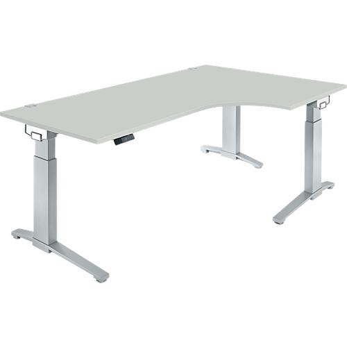 Winkelschreibtisch PLANOVA ERGOSTYLE, elektr. höhenverstellbar, 90° Winkel rechts, B 2000 x H 715-1182 mm, lichtgrau/weißalu + Memory Master