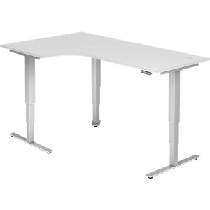 Winkelschreibtisch ULM, elektrisch höhenverstellbar, 90° Winkel links, T-Fuß, B 2000 x T 1200 x H 625-1275 mm, weiß/weißalu + Memoryschalter Winkelschreibtisch ULM, elektrisch höhenverstellbar, 90° Winkel links, T-Fuß, B 2000 x T 1200 x H 625-1275 mm, weiß/weißalu + Memoryschalter