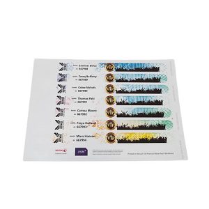 Xerox Premium NeverTear Wristbands, 120 µm, weiß, wasserfest, perforiert, A4-Format, 100 Blatt, 8 Stk./Blatt Xerox Premium NeverTear Wristbands, 120 µm, weiß, wasserfest, perforiert, A4-Format, 100 Blatt, 8 Stk./Blatt