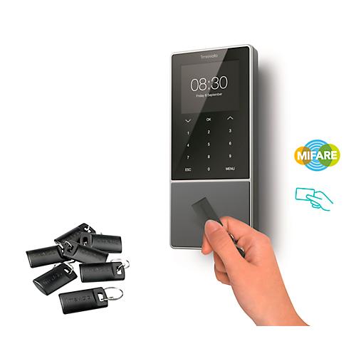 Zeiterfassungssystem TimeMoto TM-818 SC, für bis zu 2000 Mitarbeiter, B 100 x T 45 x H 215 mm, schwarz + 25 RFID-Schlüsselanhänger RF-110